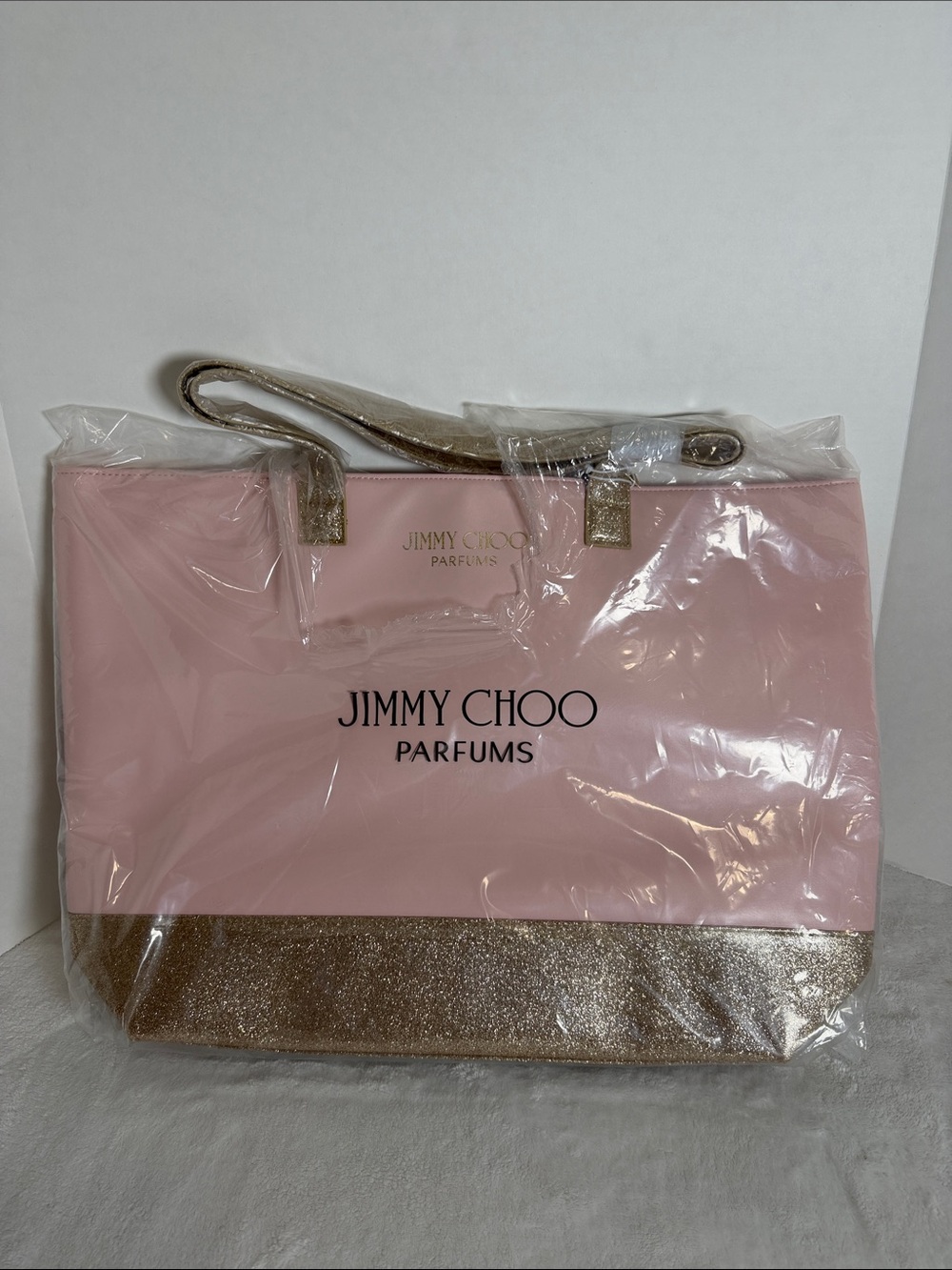 Jimmy Choo Pink Tote with Gold Glitter Trim